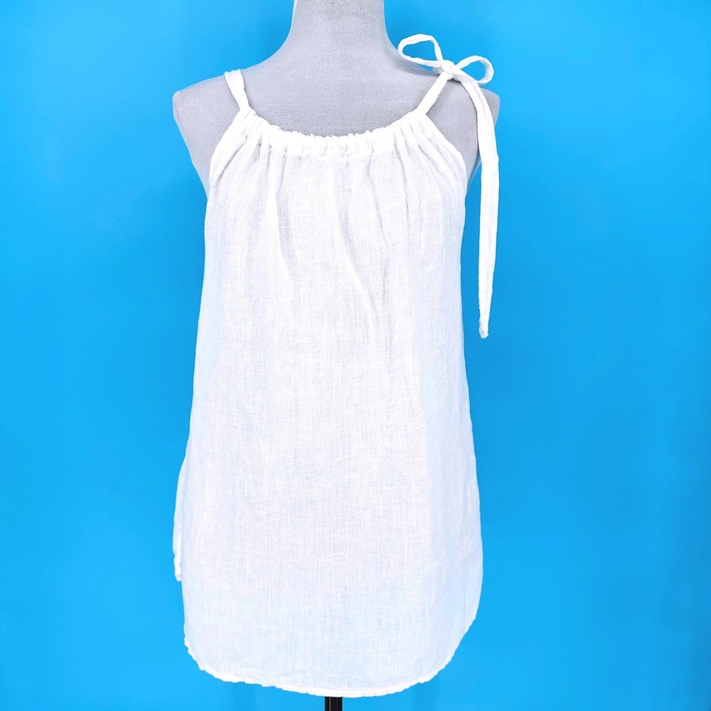 Bellambra White 100% Linen Tie Shoulder Tank Top Made in Italy Large Resortwear